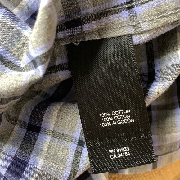 NWOT Men’s Kenneth Cole Grey Checked 100% Cotton Button Down Shirt Size Large - Picture 6 of 7